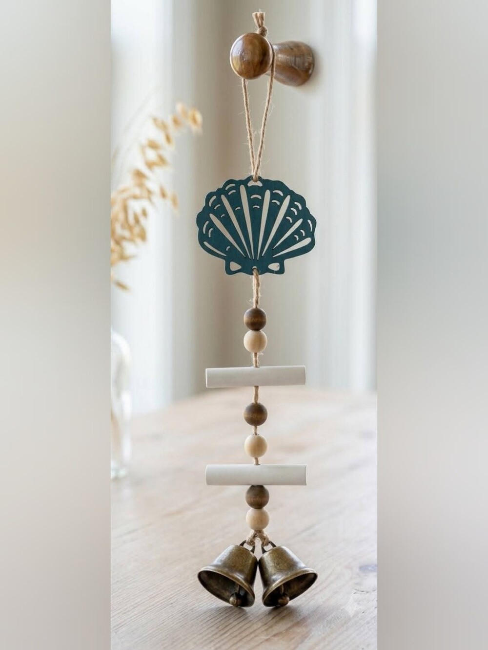 Coastal Shell Hanging Ornament with Bells - Teal